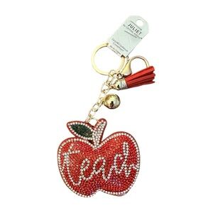 Red Apple Keychain with Rhinestones